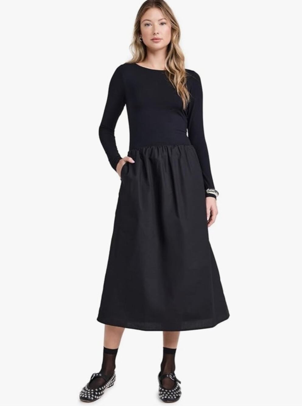 Rails Amberly Black Midi Dress Long Sleeve Pocket Dress NWT Small